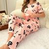 Women's Homewear Printed Round Neck Short-Sleeved Long Pants Two-Piece Suit Comfortable Home Leisure Sexy Women's Pajamas