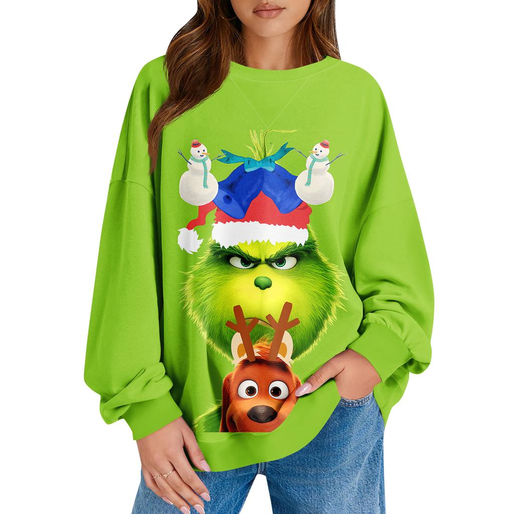 Женский повседневный рождественский принт пуловер с длинным рукавом рубашка свободного покроя свитшот