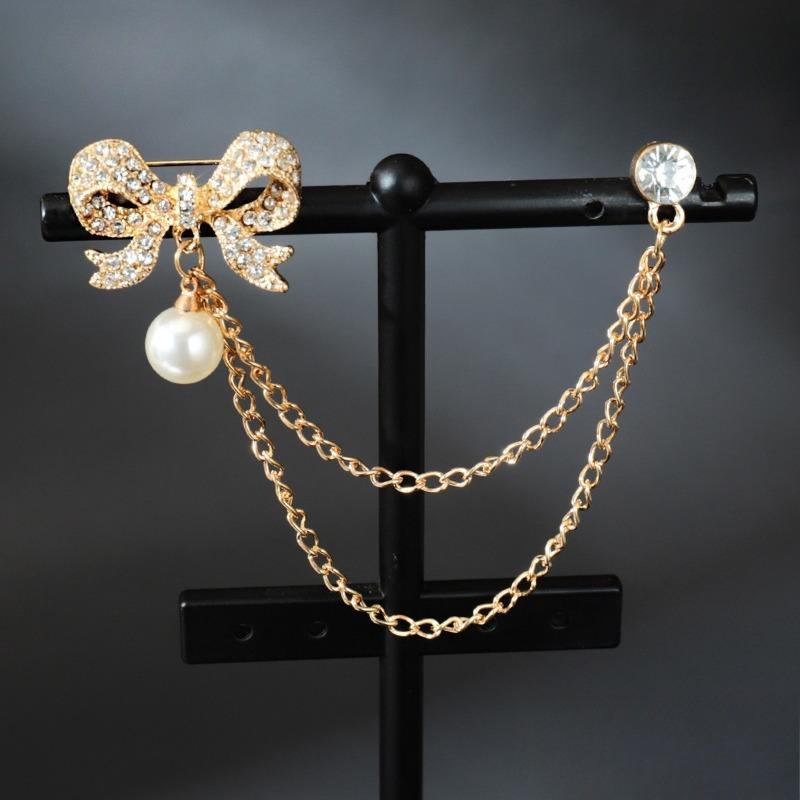 1 шт. Двухслойная металлическая цепочка золотистого тона, брошь в виде креста и звезды, инкрустированная стразами, съемная, модный декор для повседневной носки