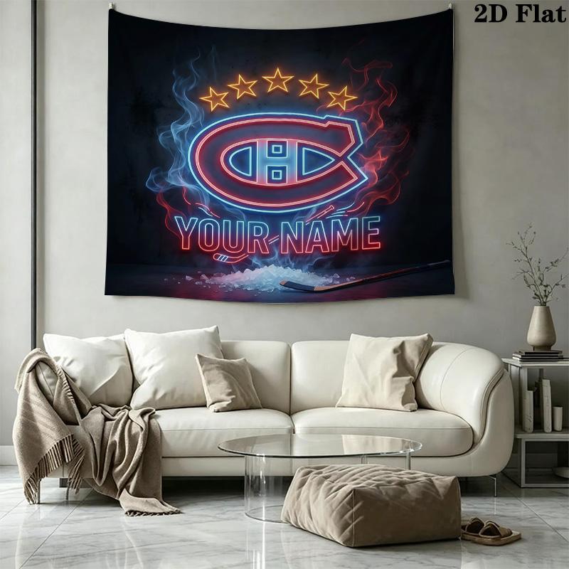 Custom Name Montreal CanadiensPrinted Tapestry – Wall Hanging for Bedrooms, Dorms, and Home Decor