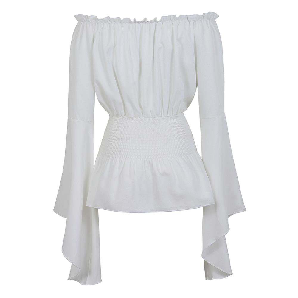 Женская рубашка с открытыми плечами и длинными рукавами, винтажная блузка в стиле Ренессанс, белая бохо, стимпанк, пиратский средневековый костюм для косплея, корсет, топ