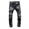 Mens Slim Fit Jeans Streetwear Distressed Embroidered Denim Pants Youth