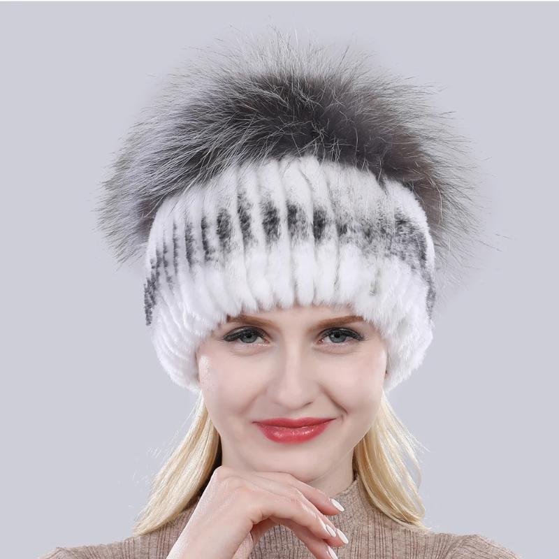 Новая уличная хорошая эластичная шапка из натурального кроличьего меха рекс женская зимняя вязаная шапка из натурального меха чернобурки женская шапка из натурального меха