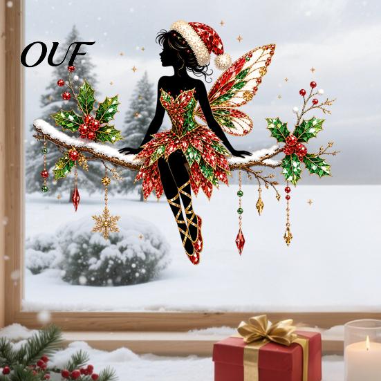 Durable PVC Wall Art Christmas Ballet Girl Static Window Clings, Removable Xmas Glass Decals, Winter Classroom Decals Ballerina Elf Stickers for Home