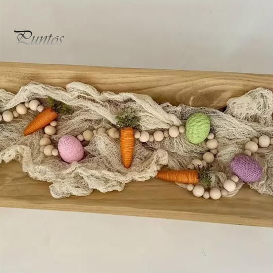 Гирлянда из пасхальных кроликов, фетровые кролики, морковки с деревянными бусинами, пасхальная гирлянда с баннером, весеннее украшение для дома, настенное украшение для каминного стола