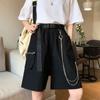 Chain Cargo Shorts Women Summer Big Pockets Wide Leg Shorts Woman Black High Waist Streetwear Shorts Female