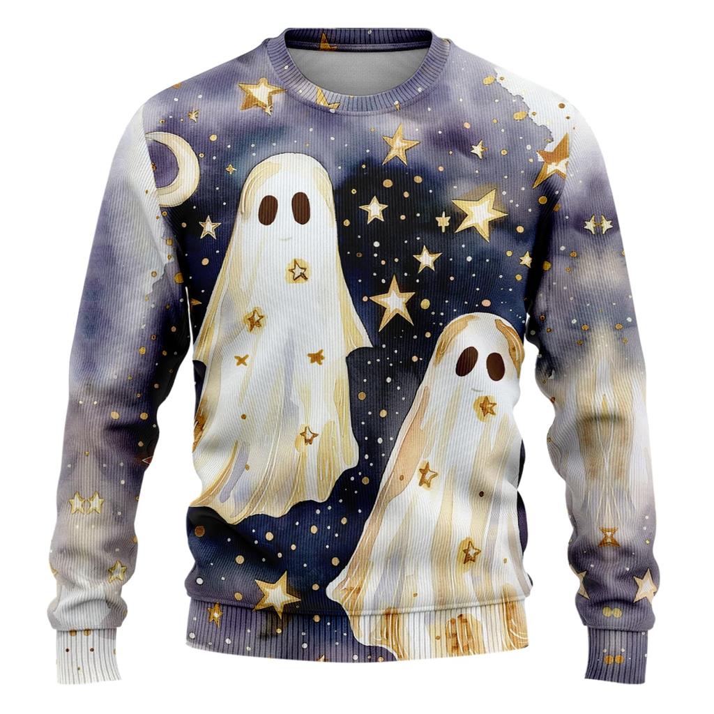 Men's Halloween Sweatshirt 3D Ghost Printed Pullover Hoodie Men Women Set Harajuku Fashion Skull Ugly Christmas Sweater Cat Tops