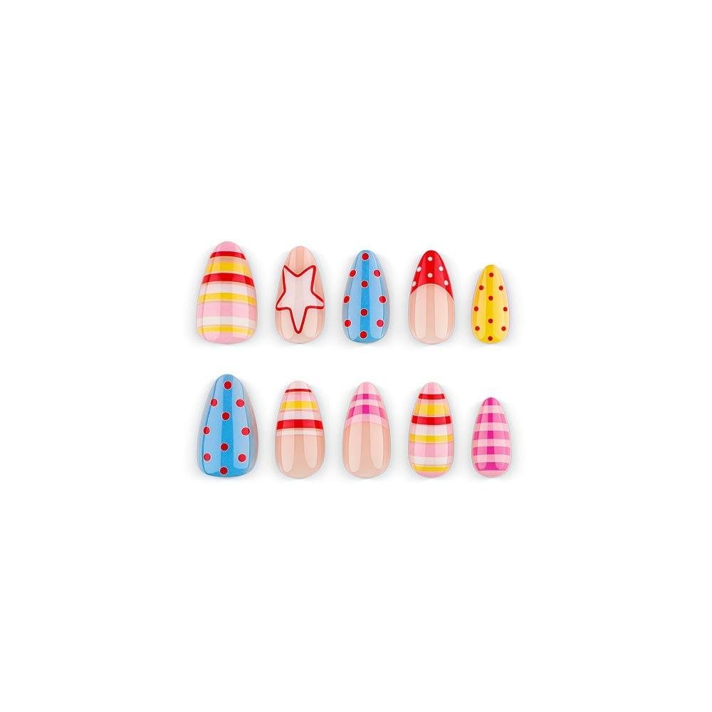 Macaron Contrast Stripes Polka Dot Star Manicure French Wear Manicure Short Almond Manicure