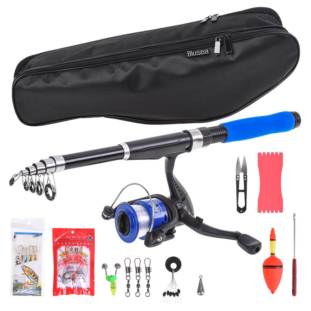 Fishing Reel Rod Combo Telescopic Fishing Rod and Spinning Reel Set Baits Hooks Fishing Bag Kit