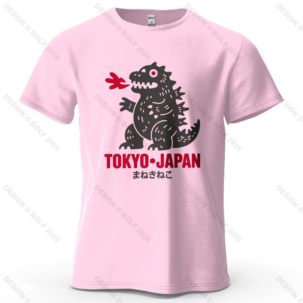 Tokyo Dinosaur Printed Men's T-Shirt Oversized Japanese Harajuku Graphic Tees for Women Tops Tees Casual Streetwear