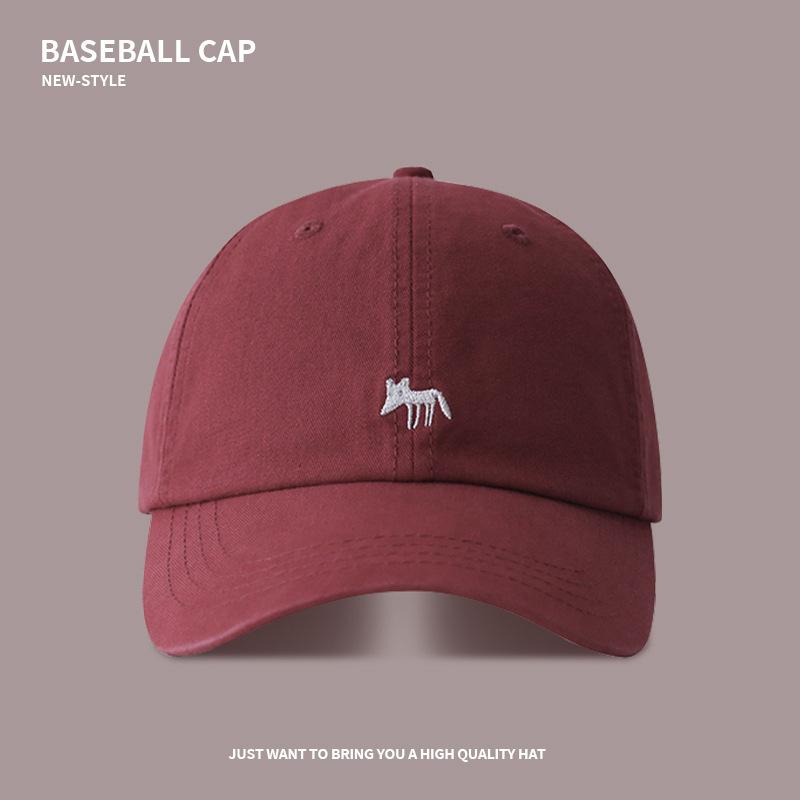 Cartoon Little Fox Embroidered Baseball Cap, Spring/Summer Sun Protection Hat, Soft Top, Large Head Circumference, Couple's Matching Duckbill Cap