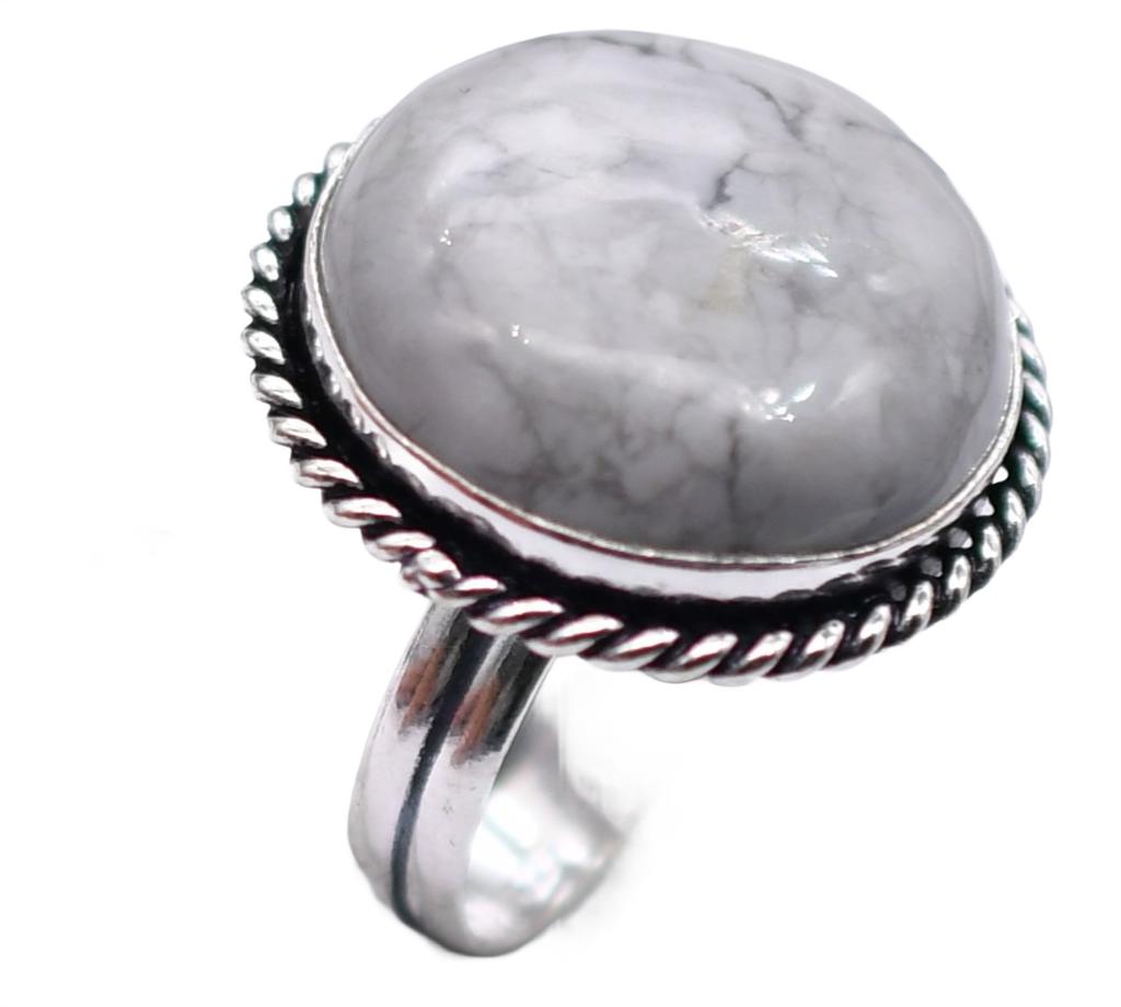 Howlite Natural Gemstone Antique Silver Plated Ring US Size-9.25 R 5201