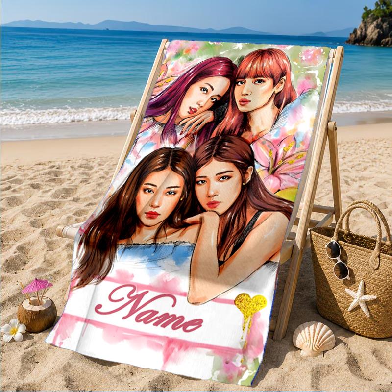 Custom Name Floral Fantasy Kpop Beach Towel Microfiber Beach Towel, Lightweight and Quick-Dry, for Summer Travel, Swimming Pool Gift