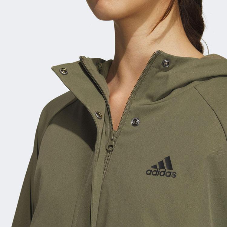 adidas Женская утягивающая талию ветровка средней длины с капюшоном Оливково-зеленая IX6795