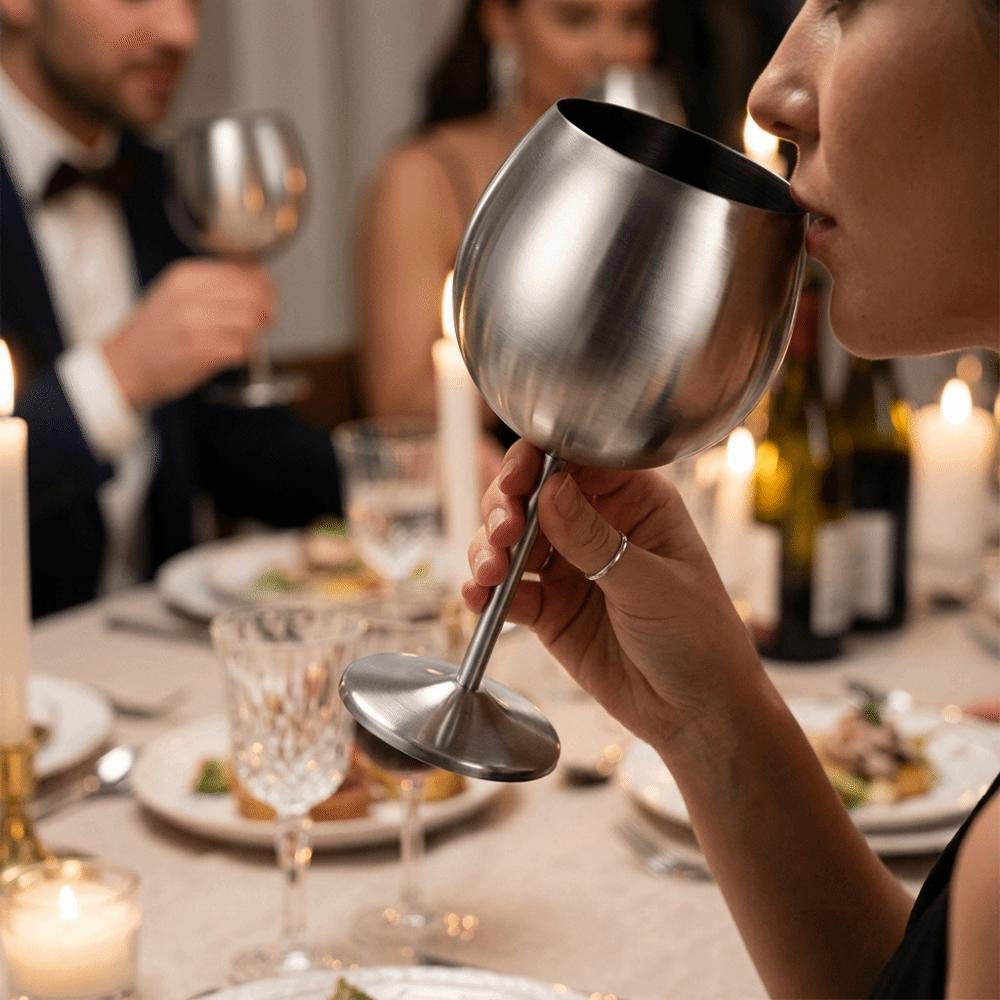 Tall Stem Wine Glass Rustless Steel Metal Cup Easy Hand Wash Wine Cup Holiday