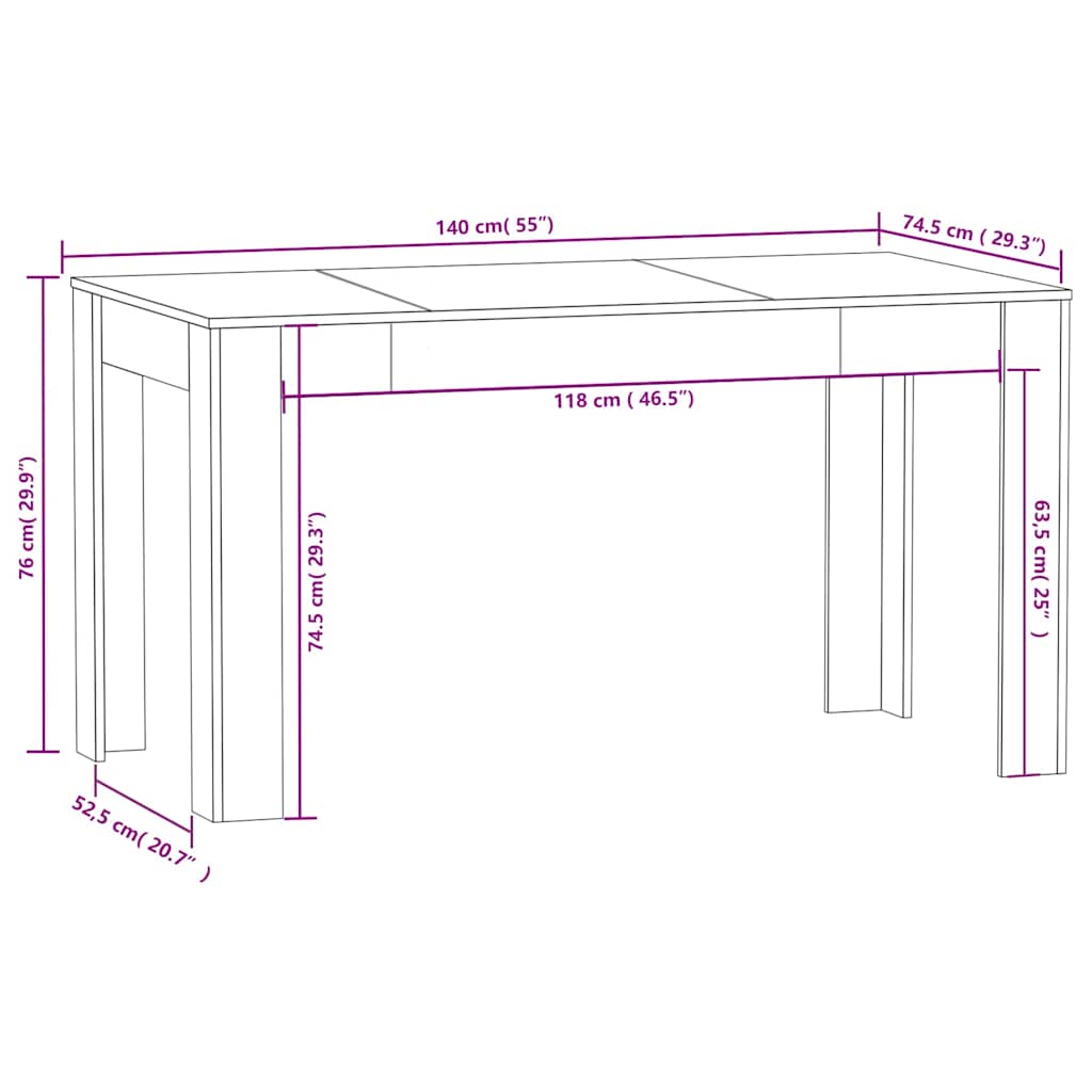 Vidaxl Stół Jadalniany, Kolor Dąb Sonoma, 140X74,5X76 Cm