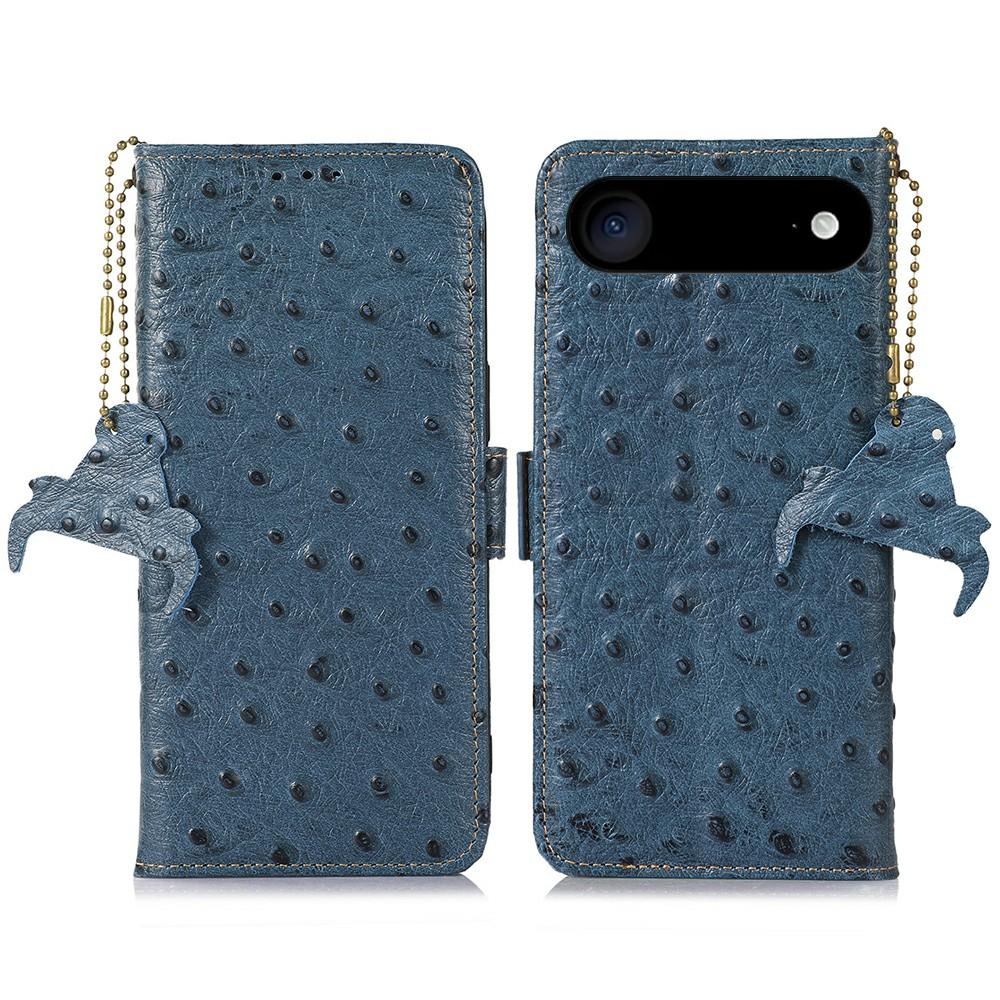 For iPhone 17 Air Case RFID Blocking Genuine Cow Leather Phone Case Ostrich Texture