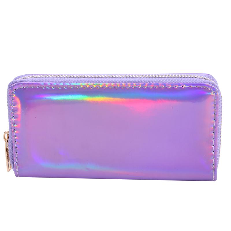 New Lanyard Laser Holographic Wallet Women Long Purse Female Clutch Bag Women Wallets Purses Zip Phone Pocket Carteras