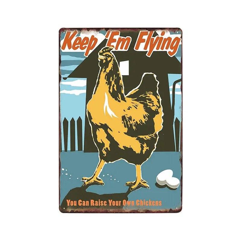 Chicken Plaque Sign Vintage Metal Tin Signs Wall Poster Decals Plate Painting Bar Farm Home Decor Wall Art 30*20 Cm