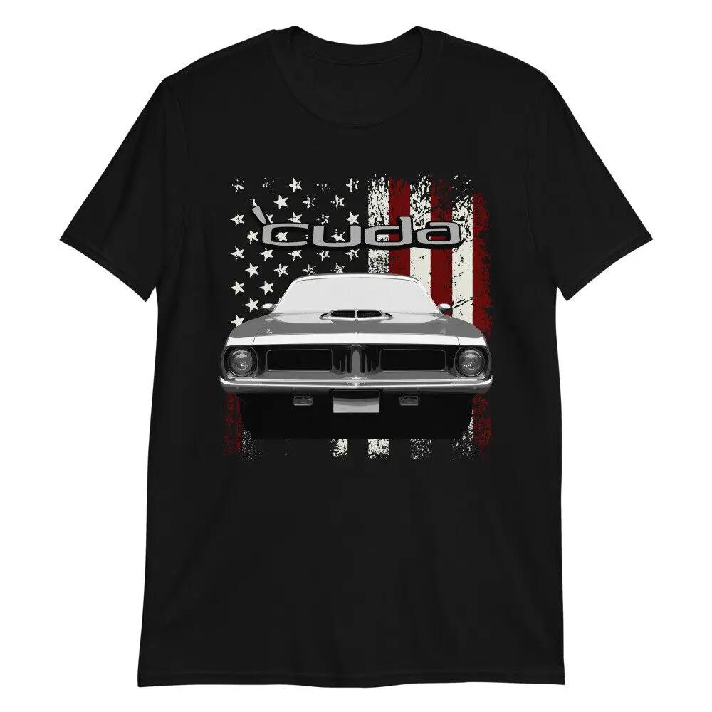 1972 Cuda Muscle Car American Flag Patriotic TShirt Short Sleeve Casual 100 Cotton ONeck Summer Mens Tshirt Size S3XL