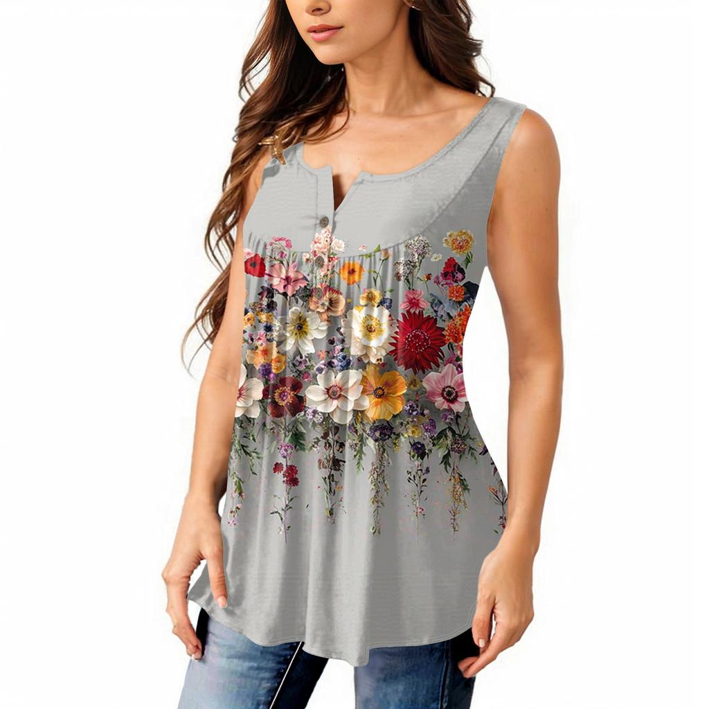 Женская мода плиссированная безрукавка повседневная футболка жилет топ на пуговицах