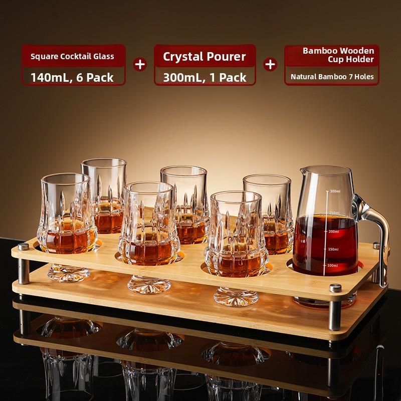 Crystal Glass Whiskey Tasting Cup Set Professional Malt Whiskey Snifter Cup with Coaster Japanese Style Retro Whiskey Glass Set