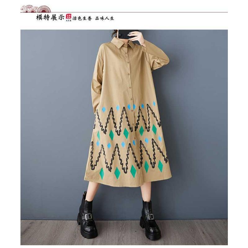 Свободные платья большого размера с принтом и сращиванием повседневные простые милые платья с длинным рукавом