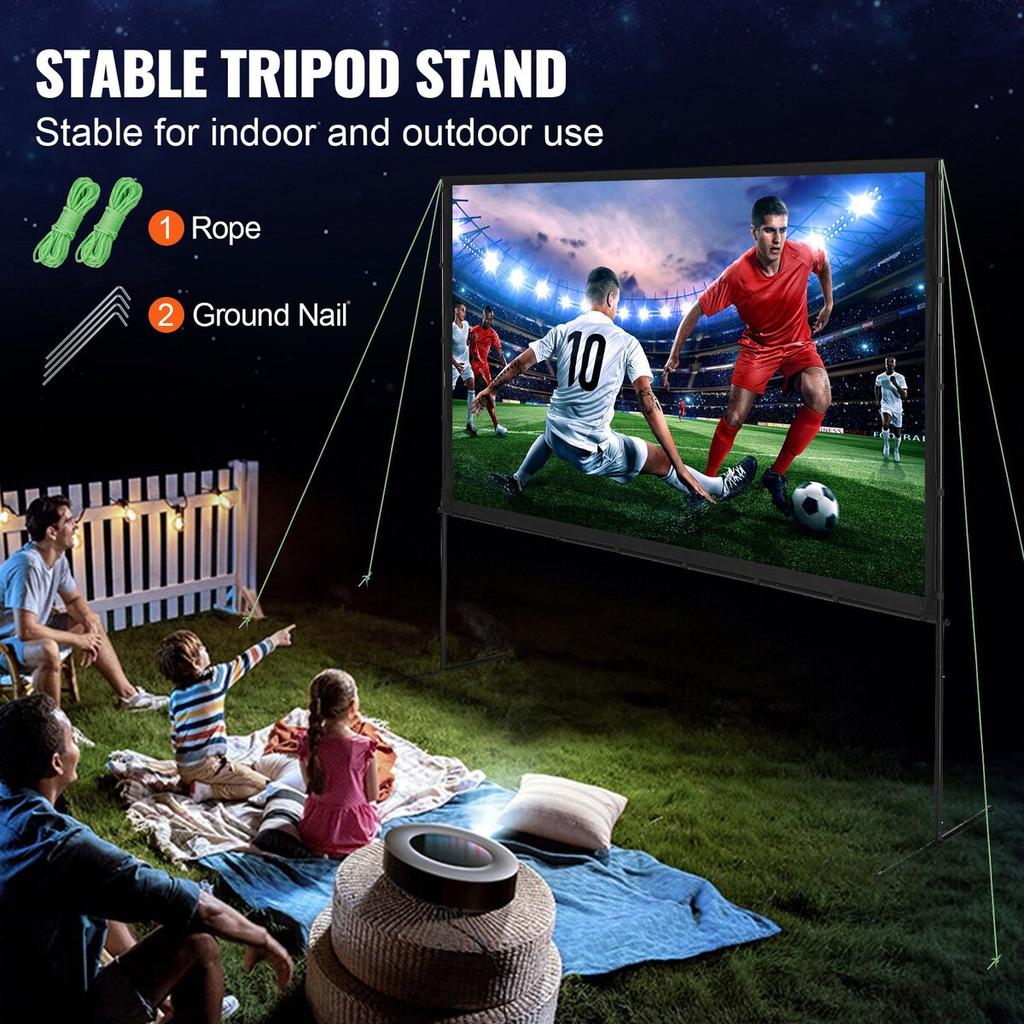 Projector Screen with Stand, 100 inch 16:9 4K 1080 HD Outdoor Movie Screen with Stand, Wrinkle-Free Projection Screen with Bar Feet and Carry Bag, for