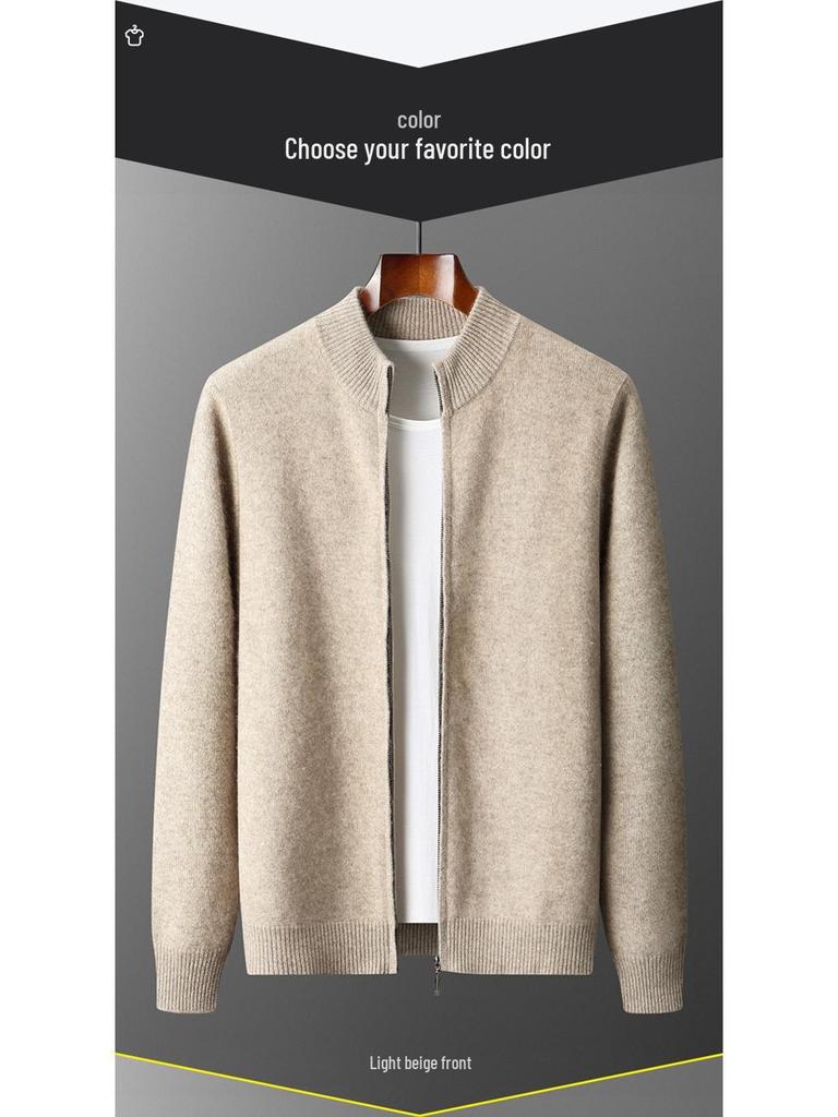 Men's Versatile Stand-Up Collar Cashmere Wool Cardigan - Long-Sleeve, Thickened Knitted Coat for Autumn and Winter