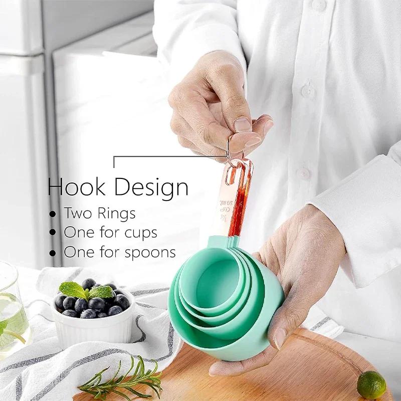 Measuring Spoons Set with Scale 8pcs Sugar Scoop Baking Flour Measuring Cups Stainless Steel Handle Kitchen Measuring Tools