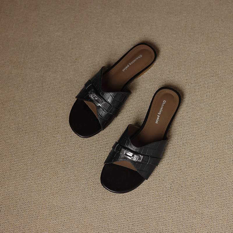 Krazing Pot Мюли из коровьей кожи, летние, размер 42, на низком каблуке, роскошные туфли с металлическими украшениями, женские, суперзвездные, женские, с открытым носком, сандалии без застежек