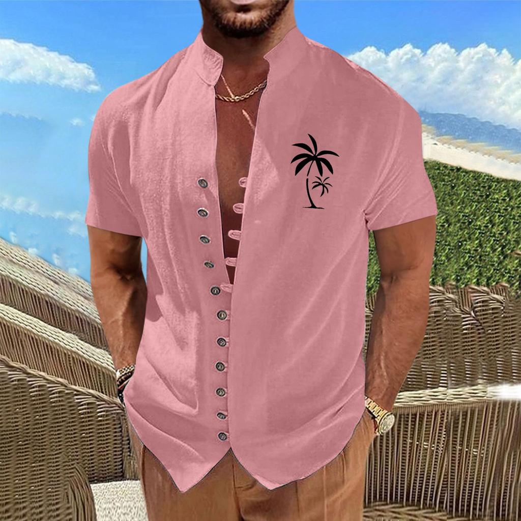 Новая мужская повседневная свободная рубашка в стиле ретро с короткими рукавами и принтом