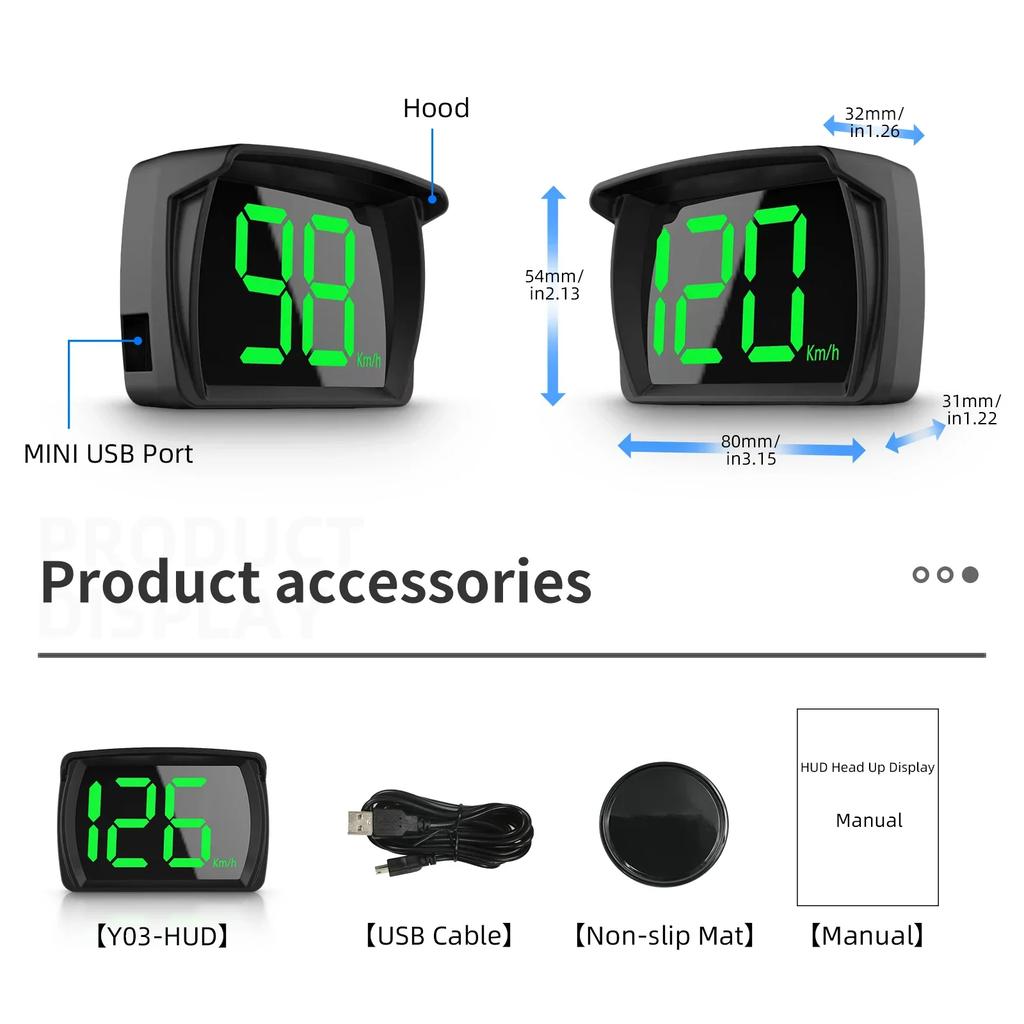 Digital GPS Speedometer HUD Head Up Display for Car Universal Big Font KMH Reminder Plug Play Meter Y03