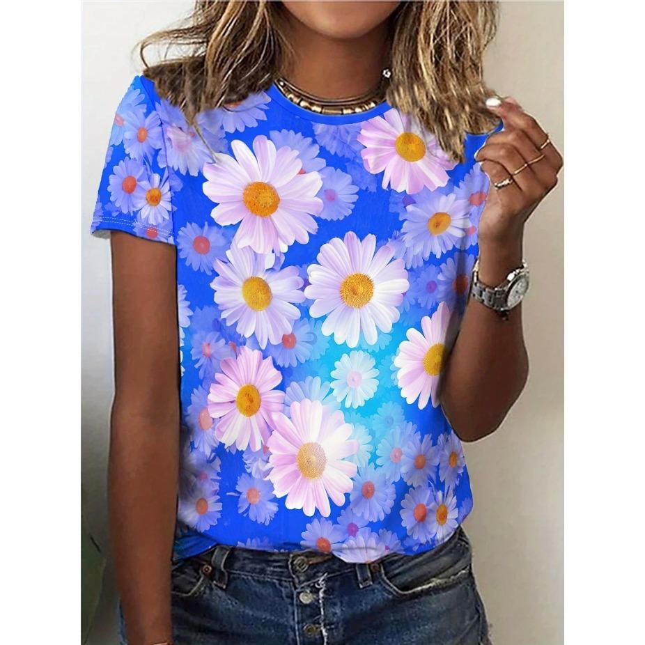 Женская футболка с принтом в виде бабочки и цветов - Удобная футболка с коротким рукавом и круглым вырезом, модная 3D-печать