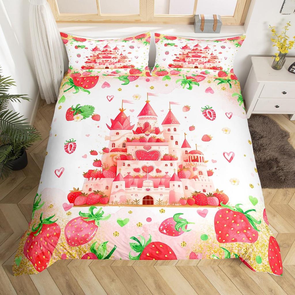Пододеяльник с изображением радужного замка King Queen Kids Girls Cartoon Girly Комплект постельного белья Princess Castle, пододеяльник для спальни, покрывало