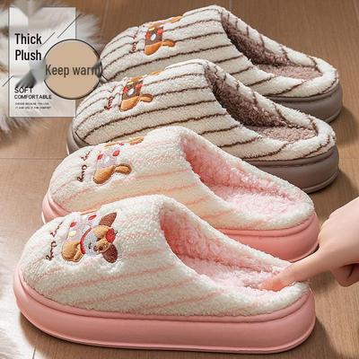 Женские и мужские плюшевые хлопковые тапочки на толстой подошве для осени/зимы 2025 - Теплая домашняя обувь