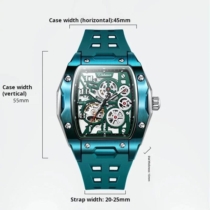 Мужские часы Модные скелетоны Механические спортивные часы Люминесцентные Водонепроницаемые Турбийон Автоматические Стальные часы