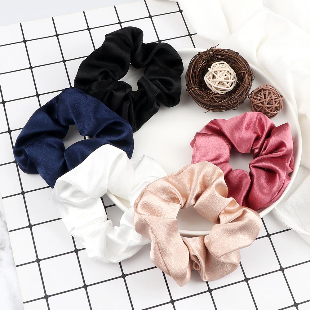 5PCS Mixed Colors Fashion Hair Bands Korean Elastic Satin Silk Dots Hair Tie for Women Girls Ponytail Holder Scrunchie