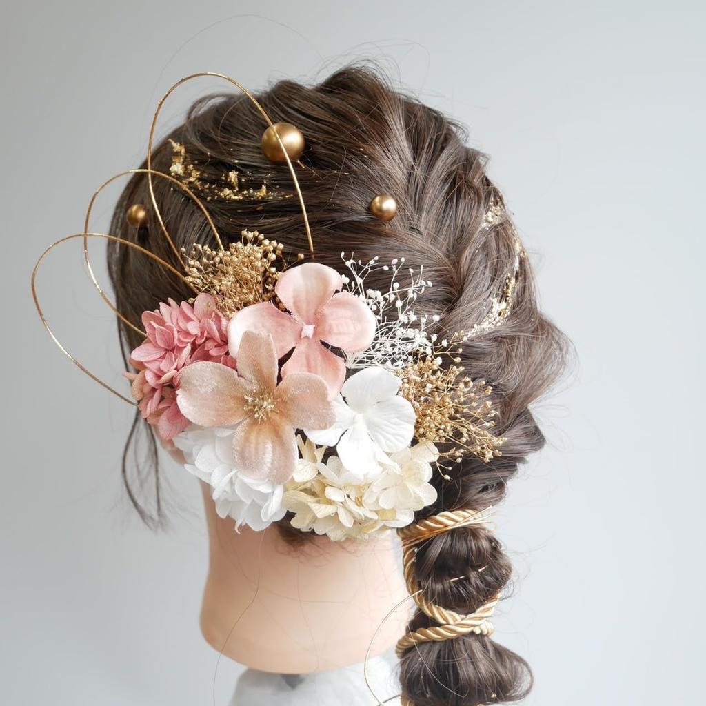 Lomeri Mizuhiki Hair Ornament with Dried Flowers Colors for and Hakama (6 Available) Coming-of-Age Ceremonies, Graduations, Weddings, (K29, Pink)