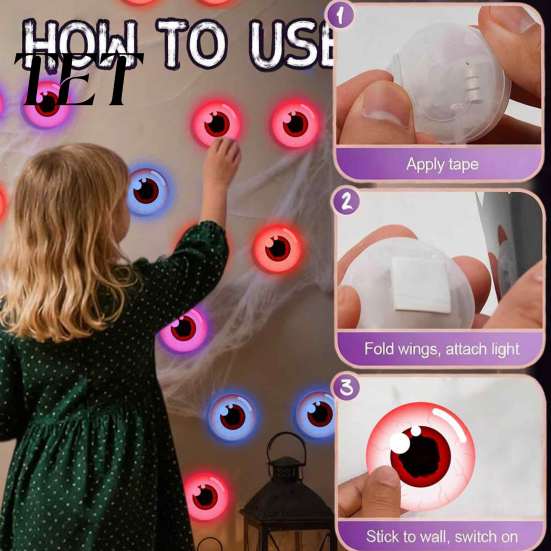Lighted Eye Props 12/16Pcs Halloween 3D Eyes Decoration, Glowing Spooky Wall Sticker, LED Stickers Light-Up Decor for Walls, Windows, Doors,