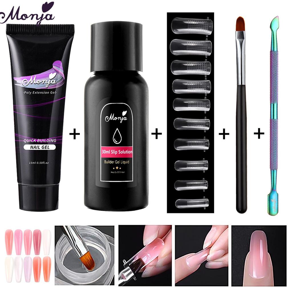 monja 5 шт./компл., накладные ногти, УФ-гель, быстрое наращивание, файлы для форм, кисть, раствор для скольжения, жидкий набор, салон, маникюр «сделай сам», усиленный дизайн, поли-набор инструментов