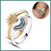 2pc/set Summer Couple Ring Set Sky Blue Sparkling Moon and Sun Ring Finger Set Engagement Jewelry