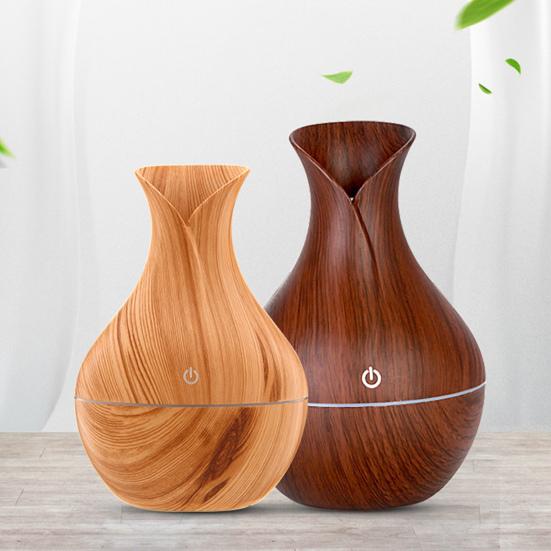 Мини-увлажнитель воздуха в форме вазы с текстурой дерева, тихий, с холодным паром, USB, настольный диффузор для автомобиля, офиса, комнаты, спальни