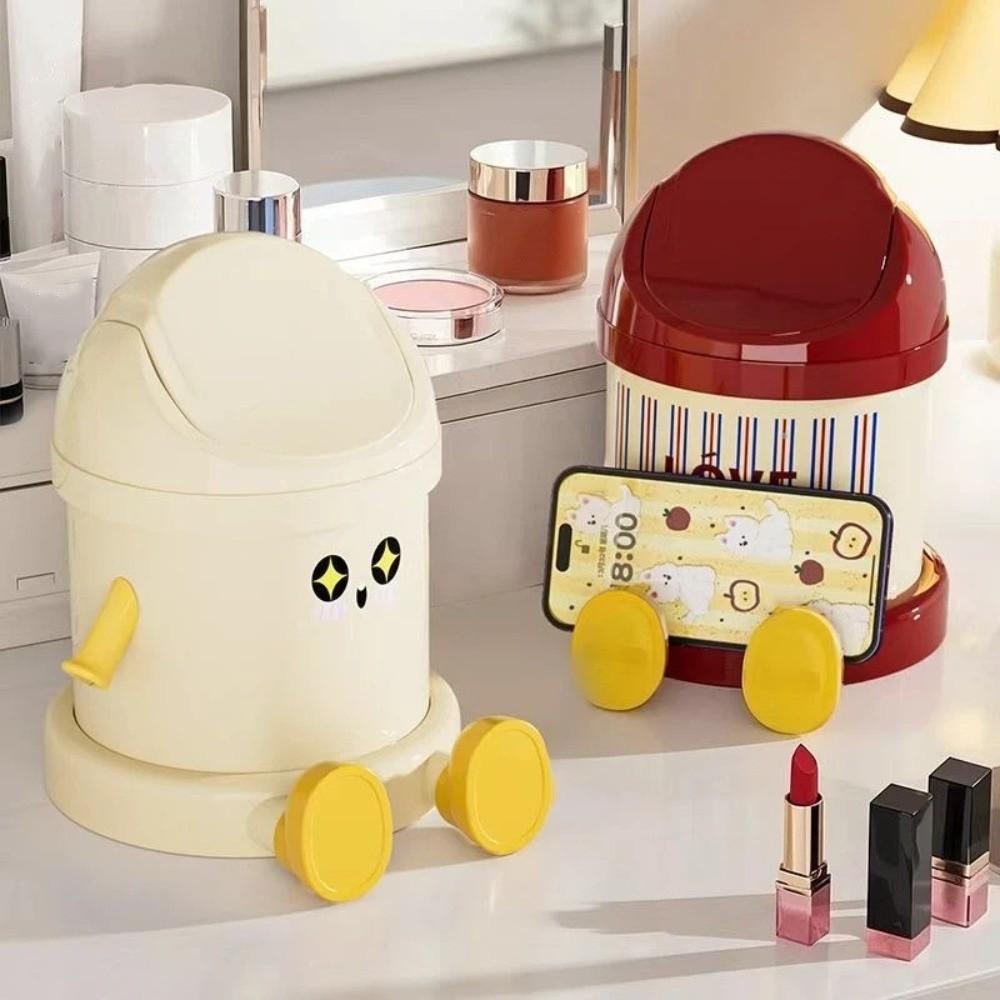 with Lid Desktop Trash Can Round Storage Bucket Creative Waste Bin Dormitory