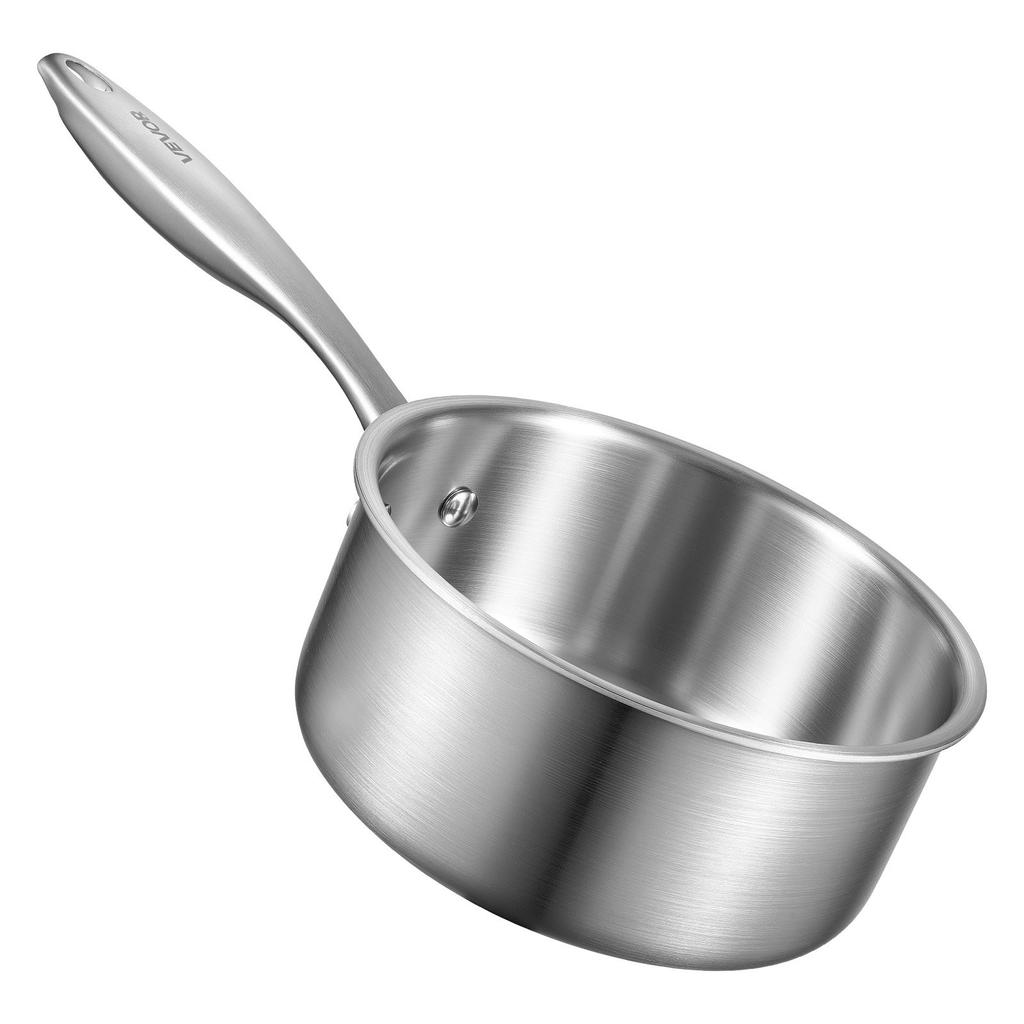 VEVOR 1.5 QT Saucepan, Stainless Steel Saucepan with Glass Lid, Multipurpose Nonstick Stainless Steel Small Cooking Sauce Pot with Ergonomic Handle