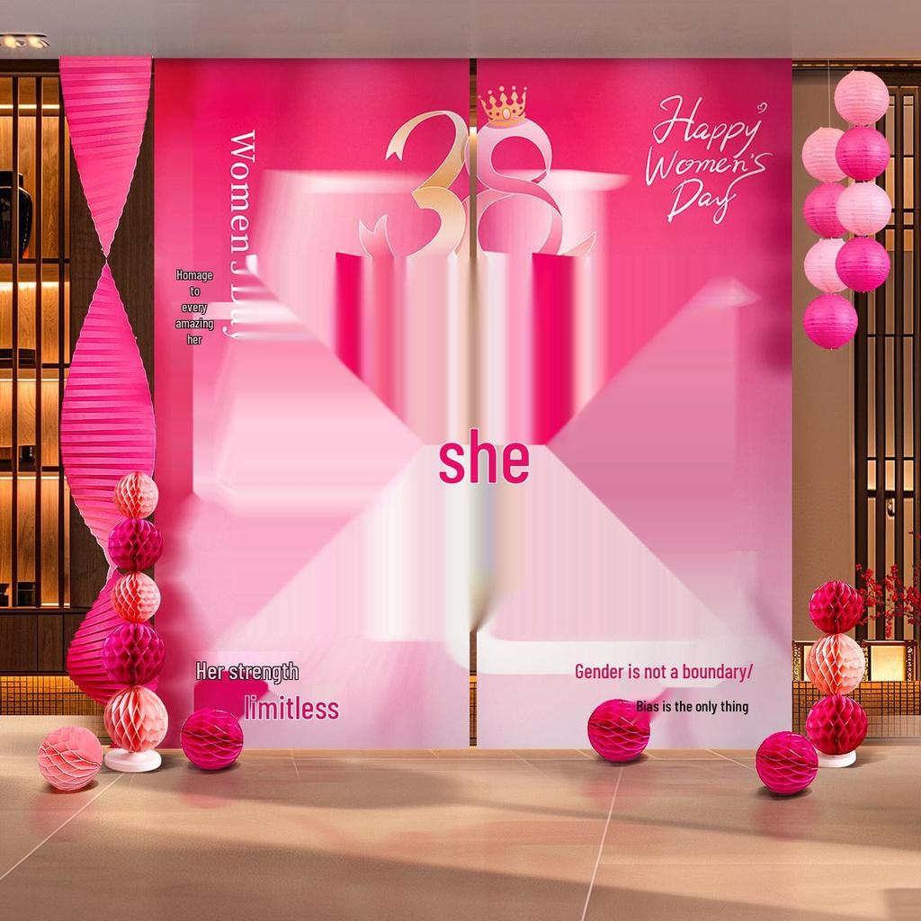 Women's Day Hanging Photo Banner - March 8th Goddess Decoration Fabric Banner