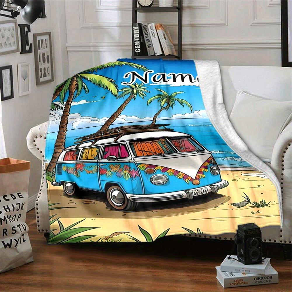 Beach Scene With Van Home Customization Blankets Comfortable Soft Lightweight Allseason Multipurpose Blanket For Picnic Sofa Office Bed Living Room