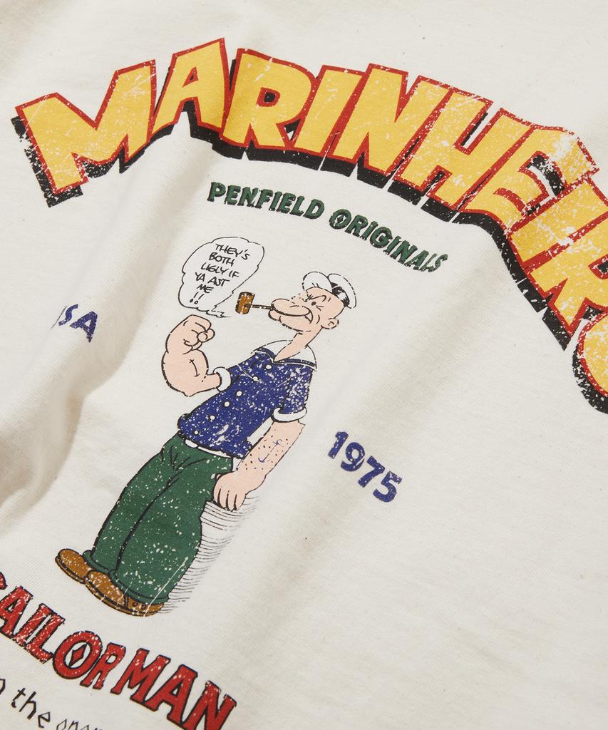 PENFIELD Винтажная серия Marinheiro С гравировкой Футболка с коротким рукавом и контрастными манжетами и воротником Цвет: Слоновая кость_Fs2Kt56U