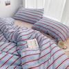 Simple Style Red And Blue Stripe Duvet Cover Set Bed Flat Sheet Set Washed Cotton Bedding Set for Kids Adult