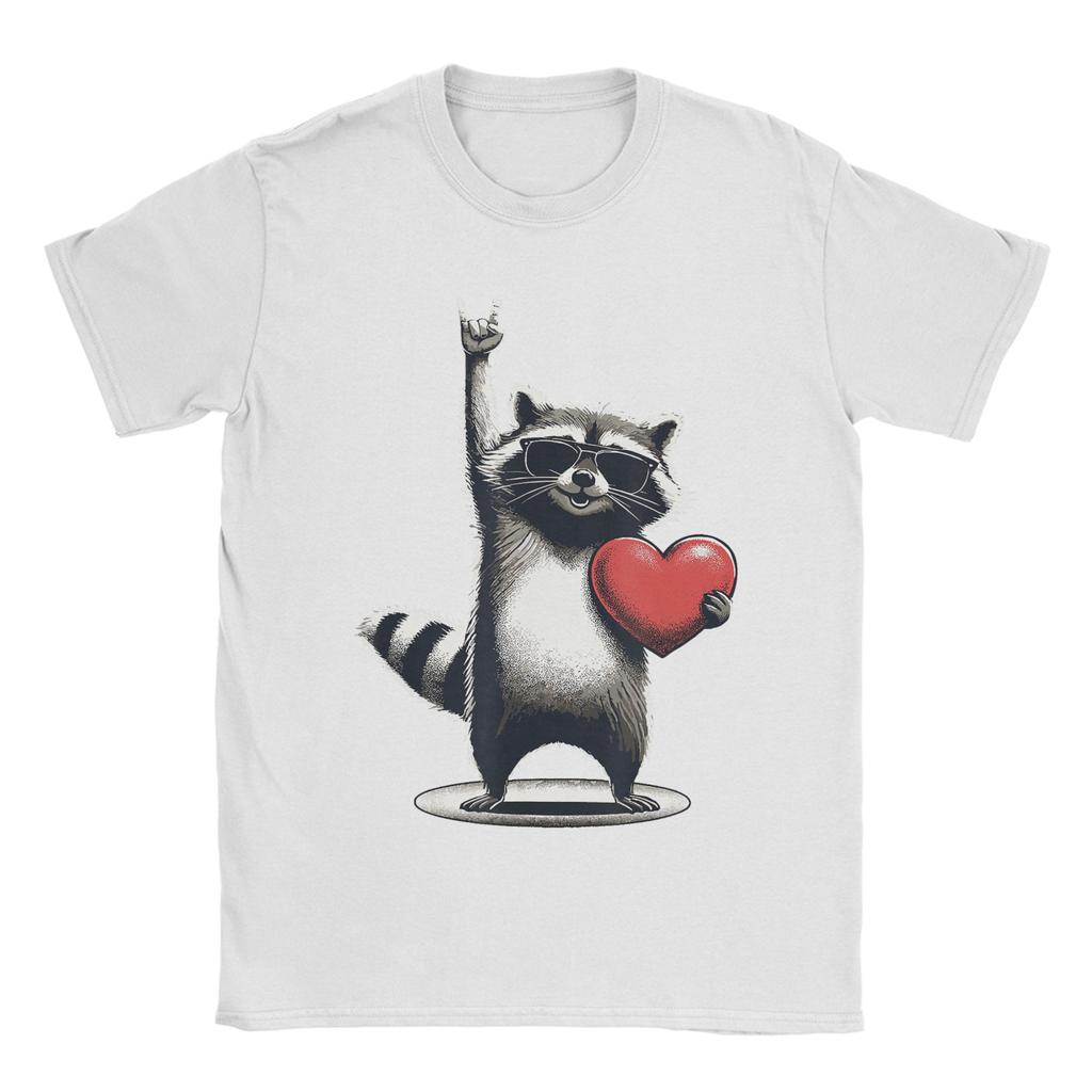 Funny Raccoon Rock On Unisex Women Valentines Day Cotton T Shirt For Unisexs Summer Classic TShirts Plus Size Casual Clothes